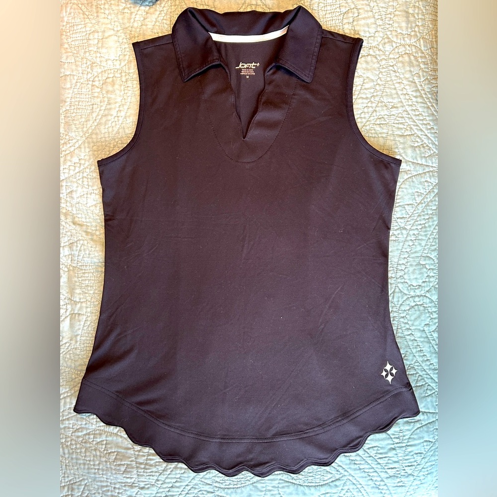Jofit Collared Golf Polo with scalloped hem Black, M